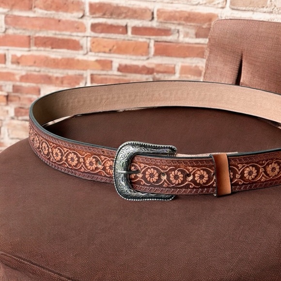 LA PLEBE BOOTS Men's Western Leather Belt Brown Size 38 Adjustable. NW/oT - Picture 1 of 7